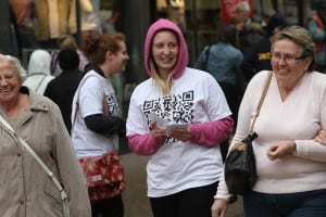 - Me in our QR t-shirts during our performance, Lincoln High Street 7th May